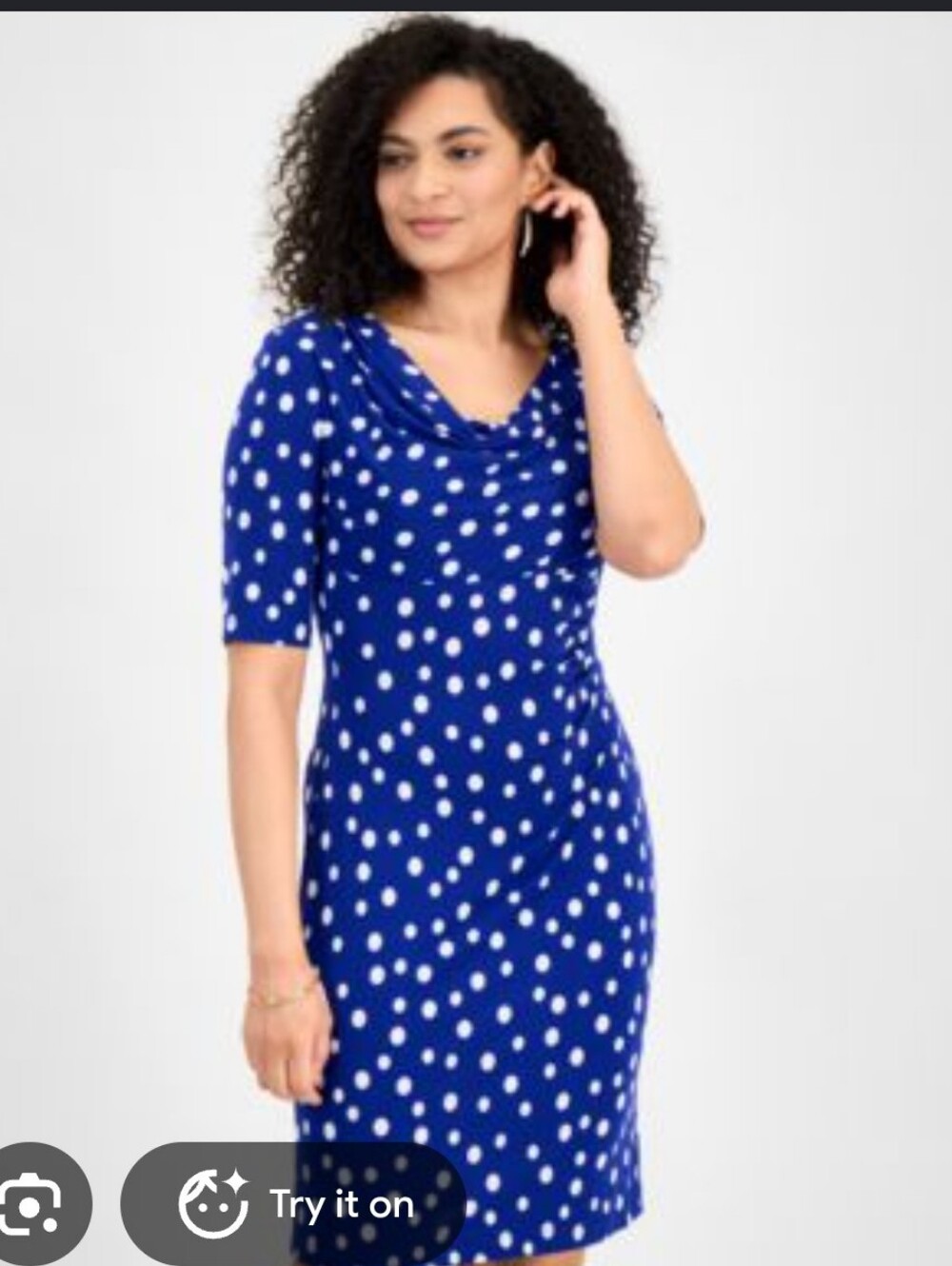 Connected Apparel Blue White Polka Dot Ruched Draped Sheath Dress 22W NWT